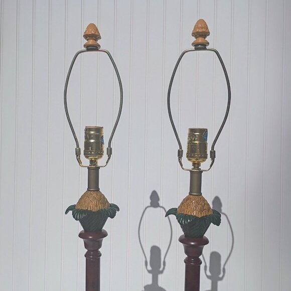 Vtg Pineapple Lamps Coastal Tropical Lamp Pair 3 Way Buffet Table Lightweight - Picture 15 of 17